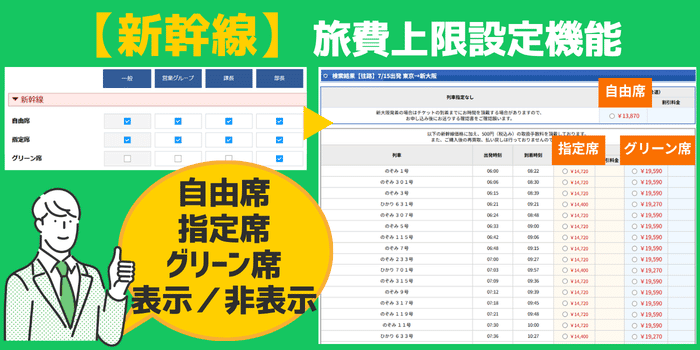 ピカパカ出張DX旅費上限設定機能新幹線